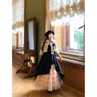 安妮不火 撞色蕾丝网纱拼接礼服蛋糕裙女微胖大码生日舞会连衣裙