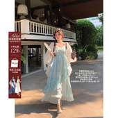 微胖大码 安妮不火纸舟渡松烟蕾丝花边扎染吊带裙女夏季 新款 国风裙