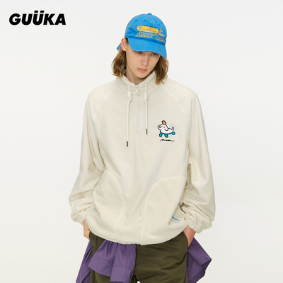 GUUKA加厚抗静电摇粒绒上衣 matsui联名小狗黑色半拉链卫衣男冬季