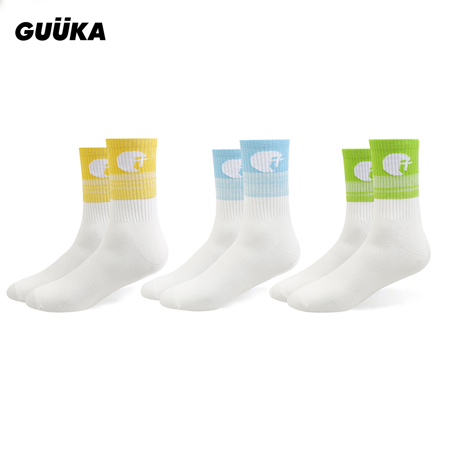 GUUKA中筒袜排汗袜渐变提花图案