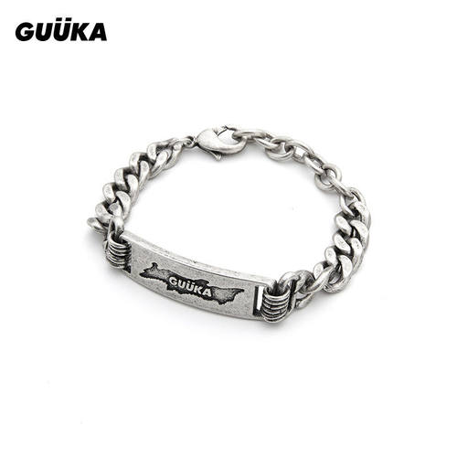 GUUKA做旧不锈钢古巴链手链