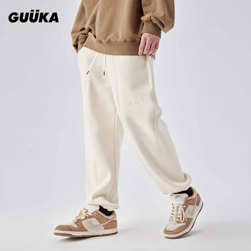 GUUKA潮牌杏色束脚卫裤