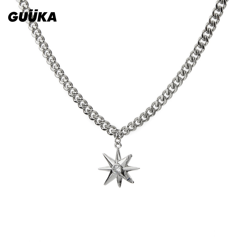GUUKA八芒星不锈钢古巴链项链图片