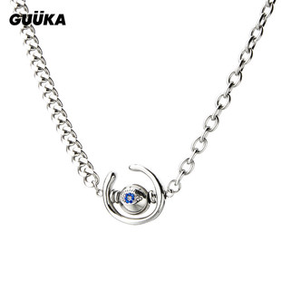 何浩楠同款GUUKA潮牌个性镶钻项链情侣嘻哈可转动眼球钛钢古巴链