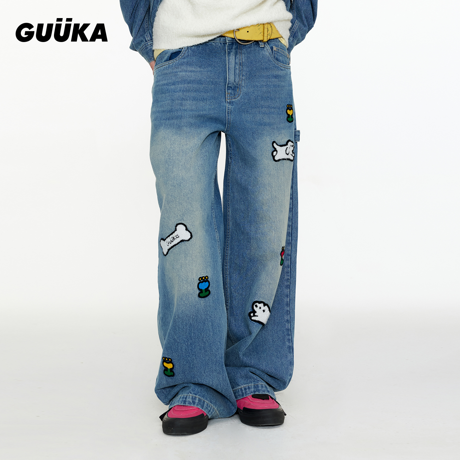 裤子GUUKA复古直筒牛仔裤堆堆裤