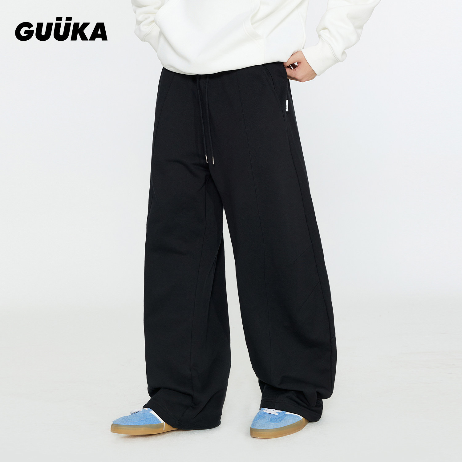 GUUKA重磅纯棉加绒弯刀卫裤男图片