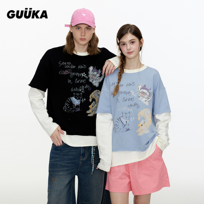 双高胎陈芷琰同款长袖T恤假两件