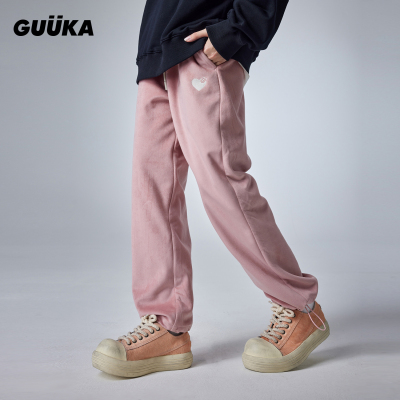 GUUKA多巴胺爱心刺绣直筒裤