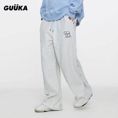 聂玮辰同款GUUKA情侣排扣休闲裤子宽松 matsui联名小狗刺绣卫裤男