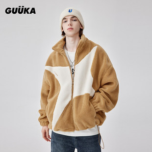 GUUKA拼接四芒星外套陈立农同款 汪卓成同款羊羔绒外套男宽松大码