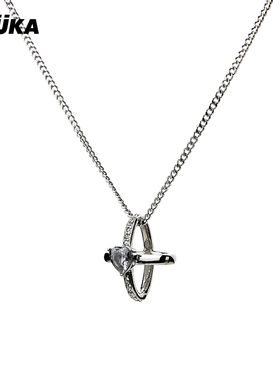 GUUKA潮牌十字链子项链轻奢小众嘻哈高级感叠戴心形镶钻情侣项链