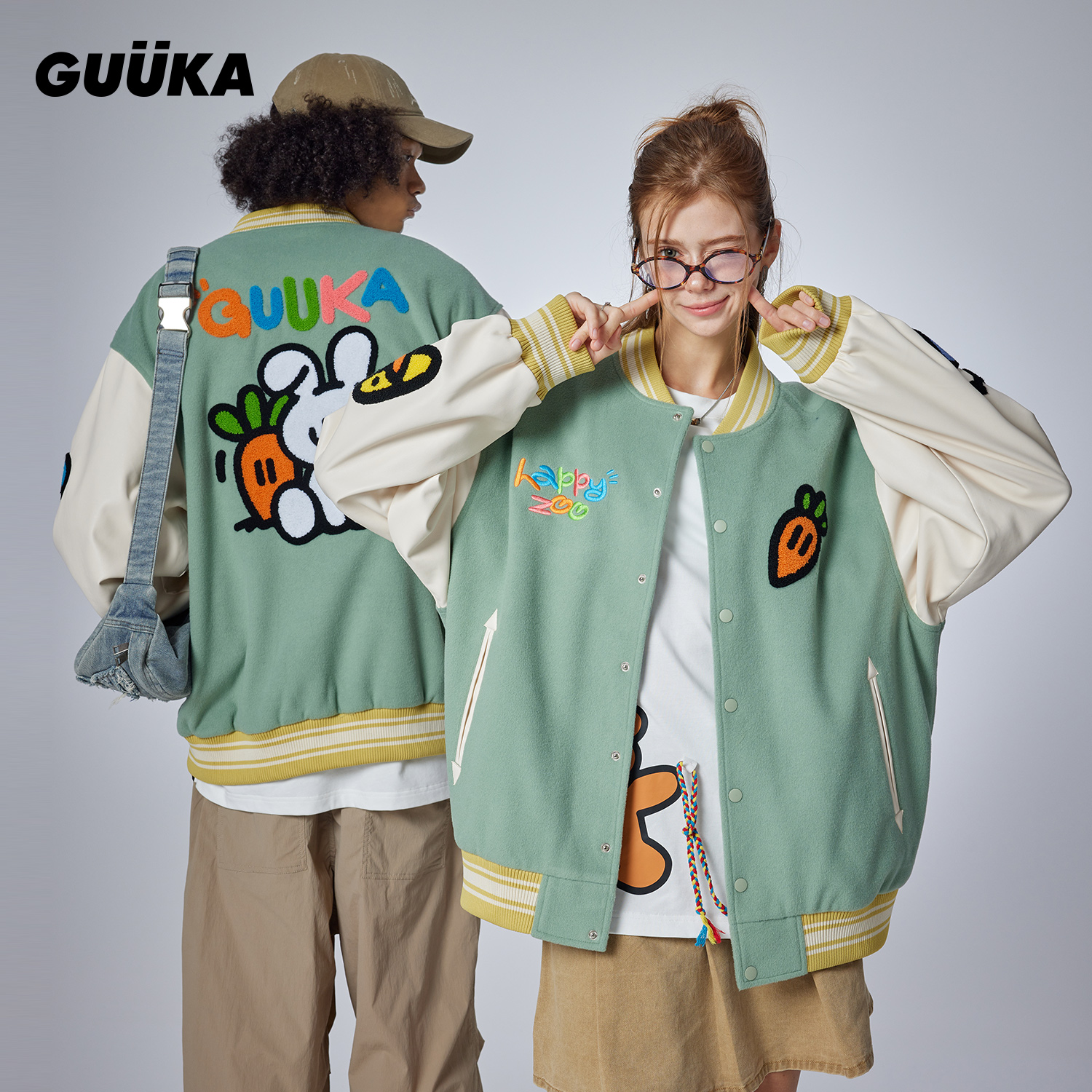 GUUKA美式重磅撞色拼接棒球服