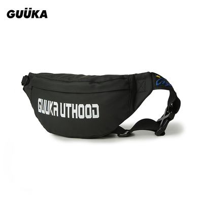 GUUKA潮牌黑色斜挎腰包百搭