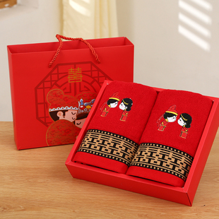 拜堂中式毛巾全棉结婚婚庆喜事陪嫁回礼红色喜庆高档礼盒装伴手礼