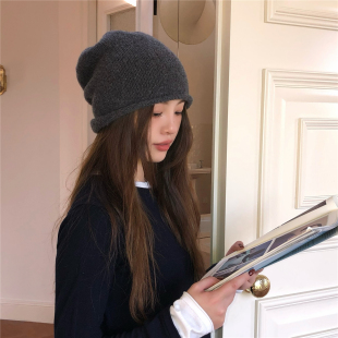 自留款！100%纯羊毛针织帽子女秋冬保暖灰色毛线帽显脸小百搭冷帽