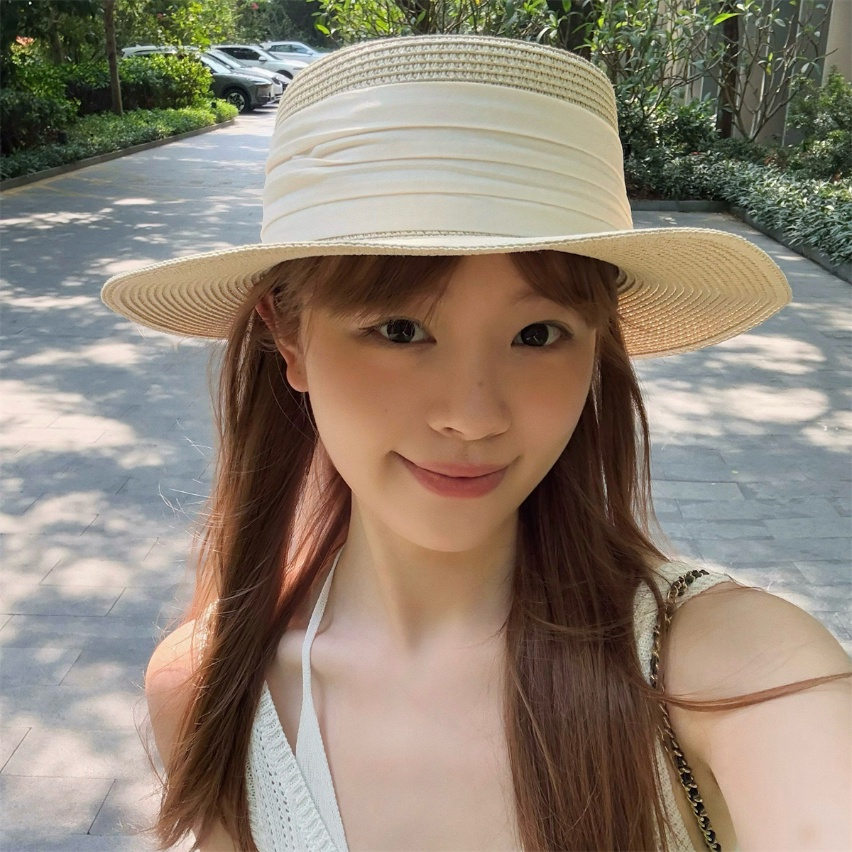蘑糯糯同款法式平顶草帽度假礼帽