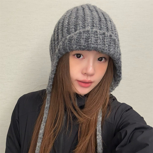 丁走走大头围纯色针织帽子女秋冬保暖护耳显脸小毛线帽百搭雷锋帽