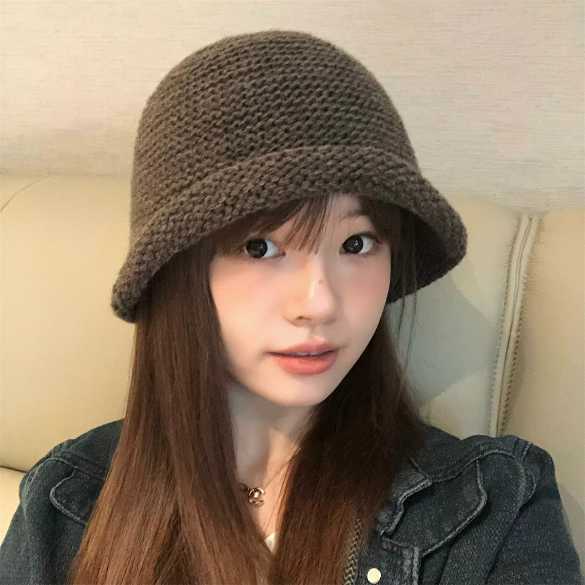 蘑糯糯同款韩国卷边显脸小含羊毛针织帽子女秋冬保暖百搭毛线盆帽