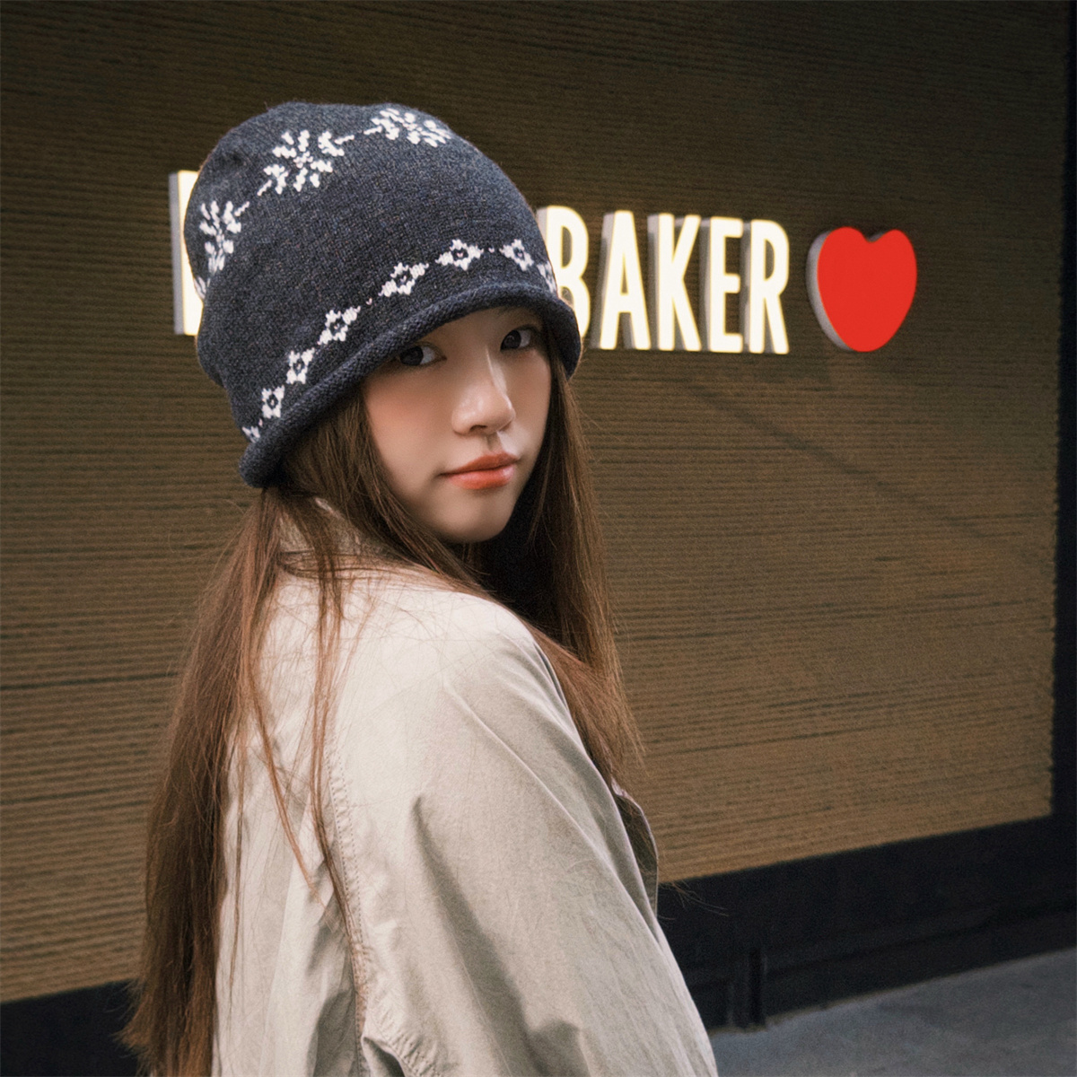 丁走走韩系复古费尔岛提花针织帽