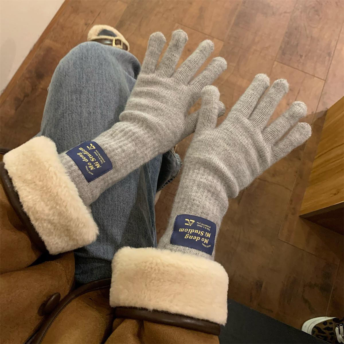 丁走走韩系贴布含羊毛针织分指手套女冬季骑行保暖长款手套可触屏,服饰配件/皮带/帽子/围巾,手套,淘宝优惠券,粉丝福利购,淘宝优惠卷