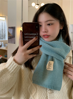 推荐韩版百搭纯色针织围巾女2025秋冬季新款保暖学生仿羊绒围脖男