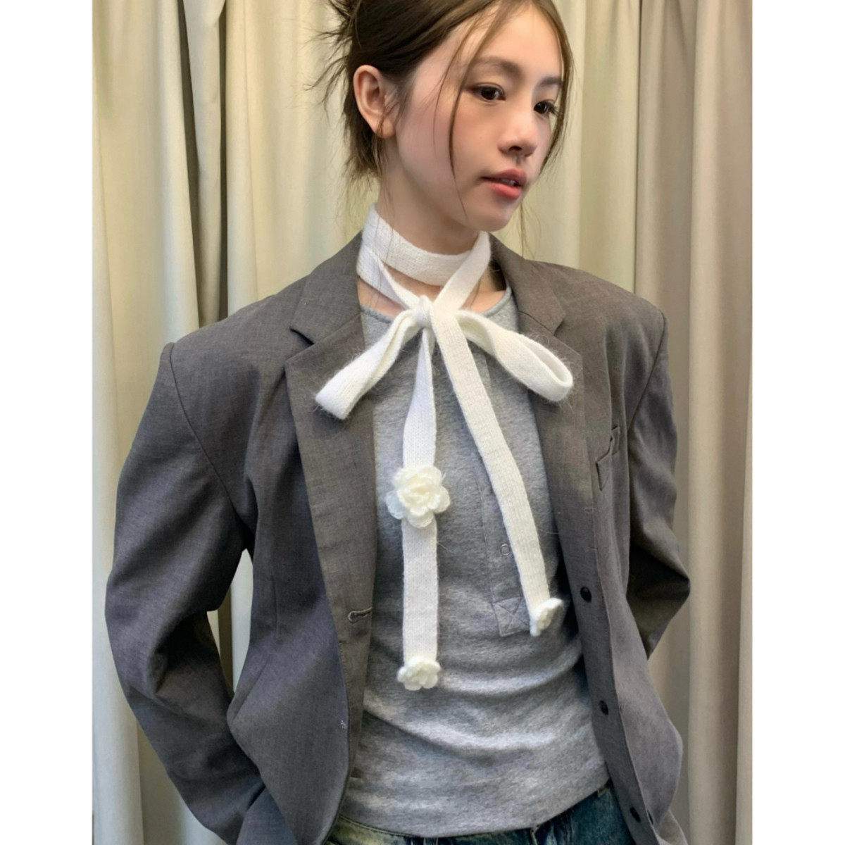 时髦好搭！含兔毛手工玫瑰花针织围巾女秋季新款护颈长条围脖装饰,服饰配件/皮带/帽子/围巾,围巾/丝巾/披肩,淘宝优惠券,粉丝福利购,淘宝优惠卷