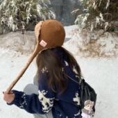 丁走走日系可爱护耳雷锋帽子女冬季 保暖显脸小绑带防寒护耳飞行帽