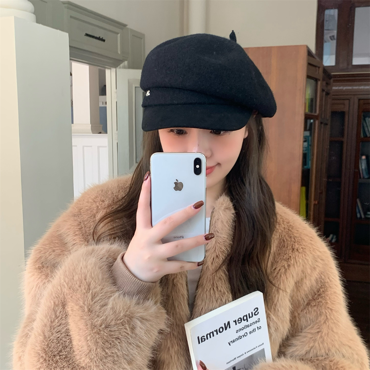 丁走走气质款英伦复古大头围羊毛报童帽女秋冬百搭显脸小贝雷帽子