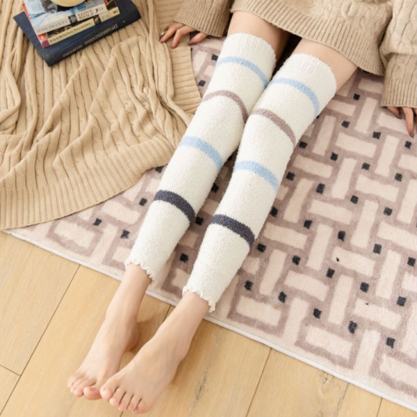 长筒过膝珊瑚绒护膝腿套睡觉加绒加厚保暖家居护小腿关节膝盖防寒