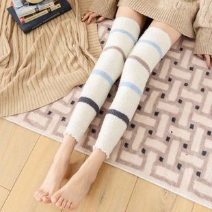 长筒过膝珊瑚绒护膝腿套睡觉加绒加厚保暖家居护小腿关节膝盖防寒