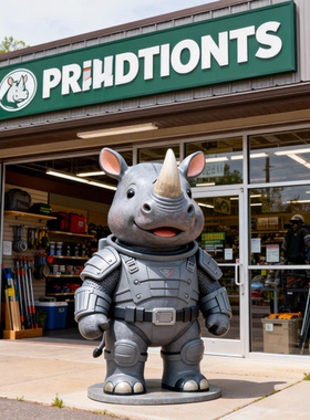 卡通犀牛宇航员玻璃钢装饰摆件