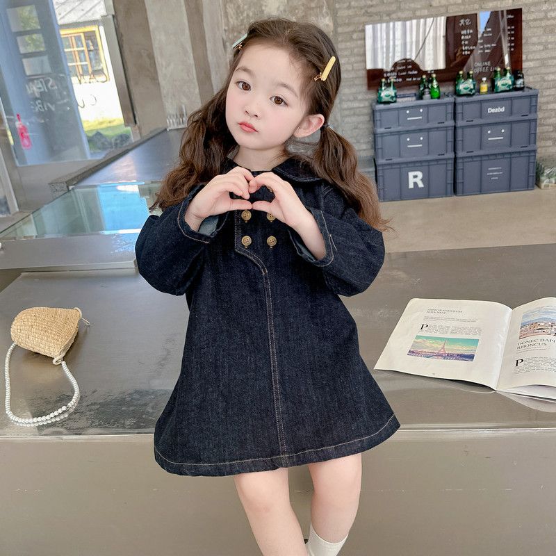 女童连衣裙春秋2025新款牛仔长袖洋气宝宝牛仔裙春装儿童裙子