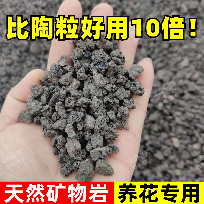 微酸矿物岩颗粒土养花专用小石子多肉兰花铺面黑色火山石底砂酸性