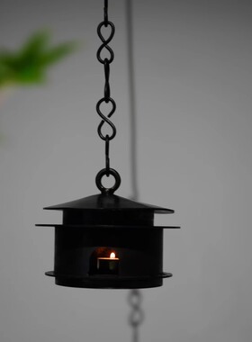锻记侘寂风氛围茶灯禅意茶空间摆件铁灯笼茶室铁制日本雪见铁灯