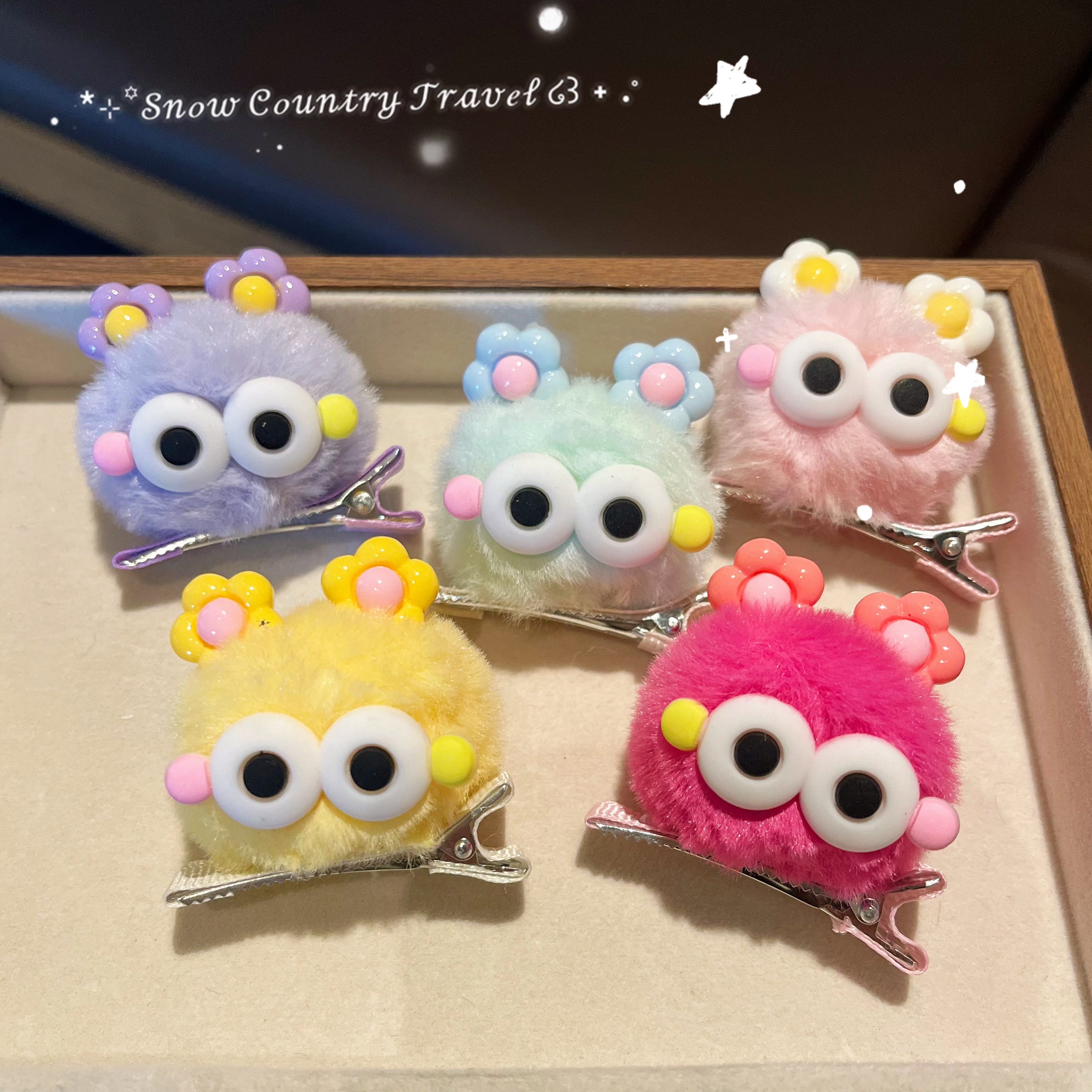 大眼仔发夹可爱鸡蛋花耳朵毛茸茸发卡边夹韩版ins童趣刘海发夹