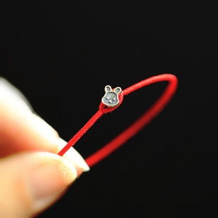 蛇年本命年定制手编925银十二生肖金刚结1mm极细红绳情侣民族风