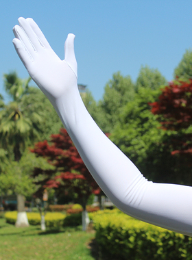 加长白色手套男女弹力莱卡氨纶防晒透气防紫外线舞蹈礼仪表演紧身