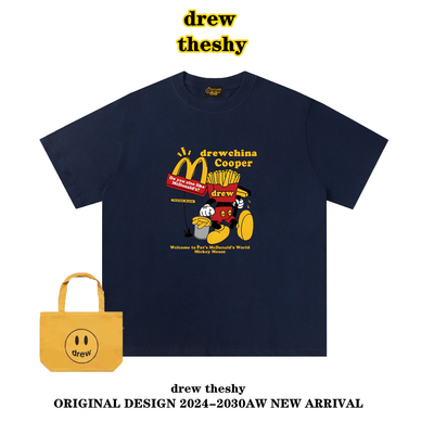 drew卡通M记薯条印花短袖t恤男女夏季美式潮牌休闲宽松情侣上衣夏