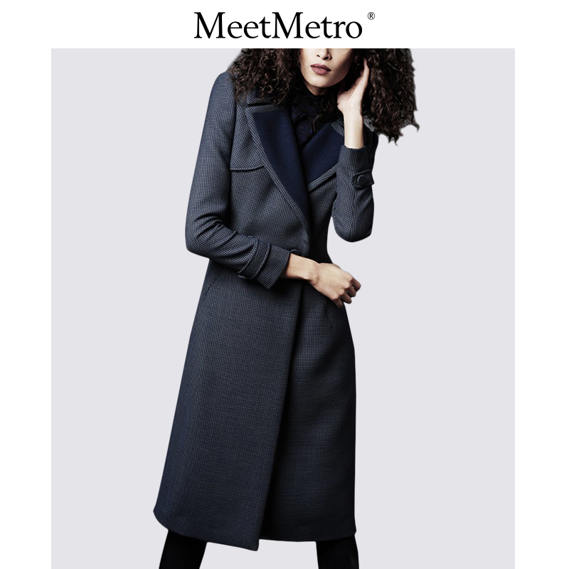 MeetMetro 修身毛呢外套女中长款过膝加厚呢子大衣显瘦