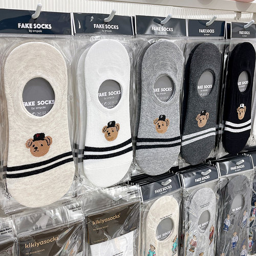 EMPOLE船袜夏季男防滑小熊隐形袜