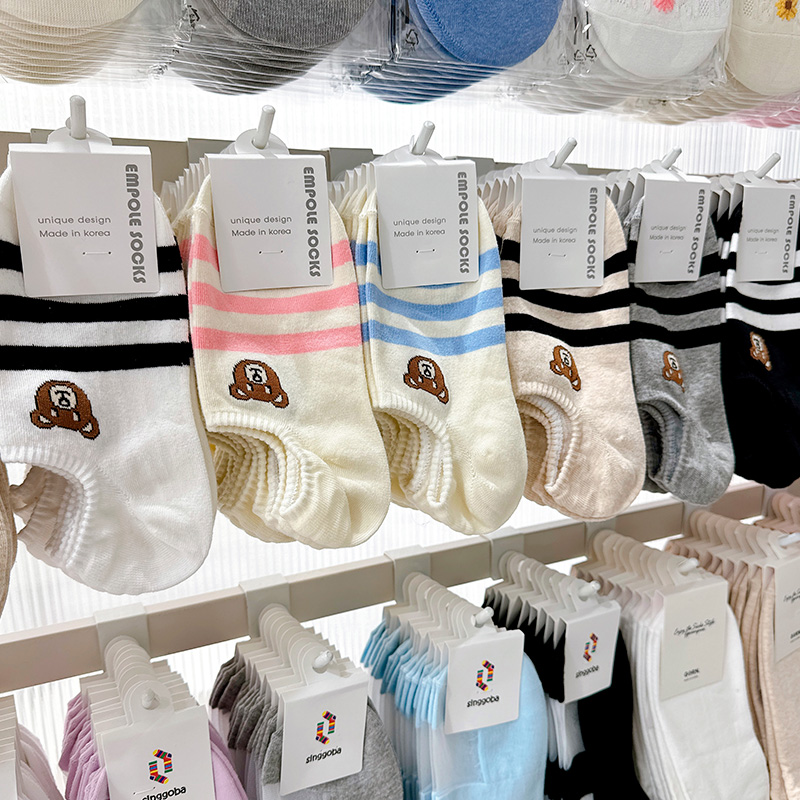 EMPOLE韩国东大门进口船袜女防滑不掉跟三杠条纹小棕熊隐形袜春夏