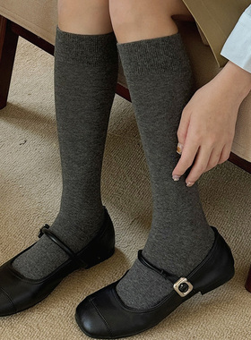 纯色深灰色袜子韩国东大门秋冬季简约百搭ins风潮棉小腿袜长筒袜