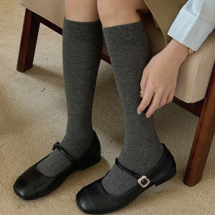 纯色安可拉红袜子韩国东大门秋冬季 简约百搭ins风潮棉小腿袜长筒