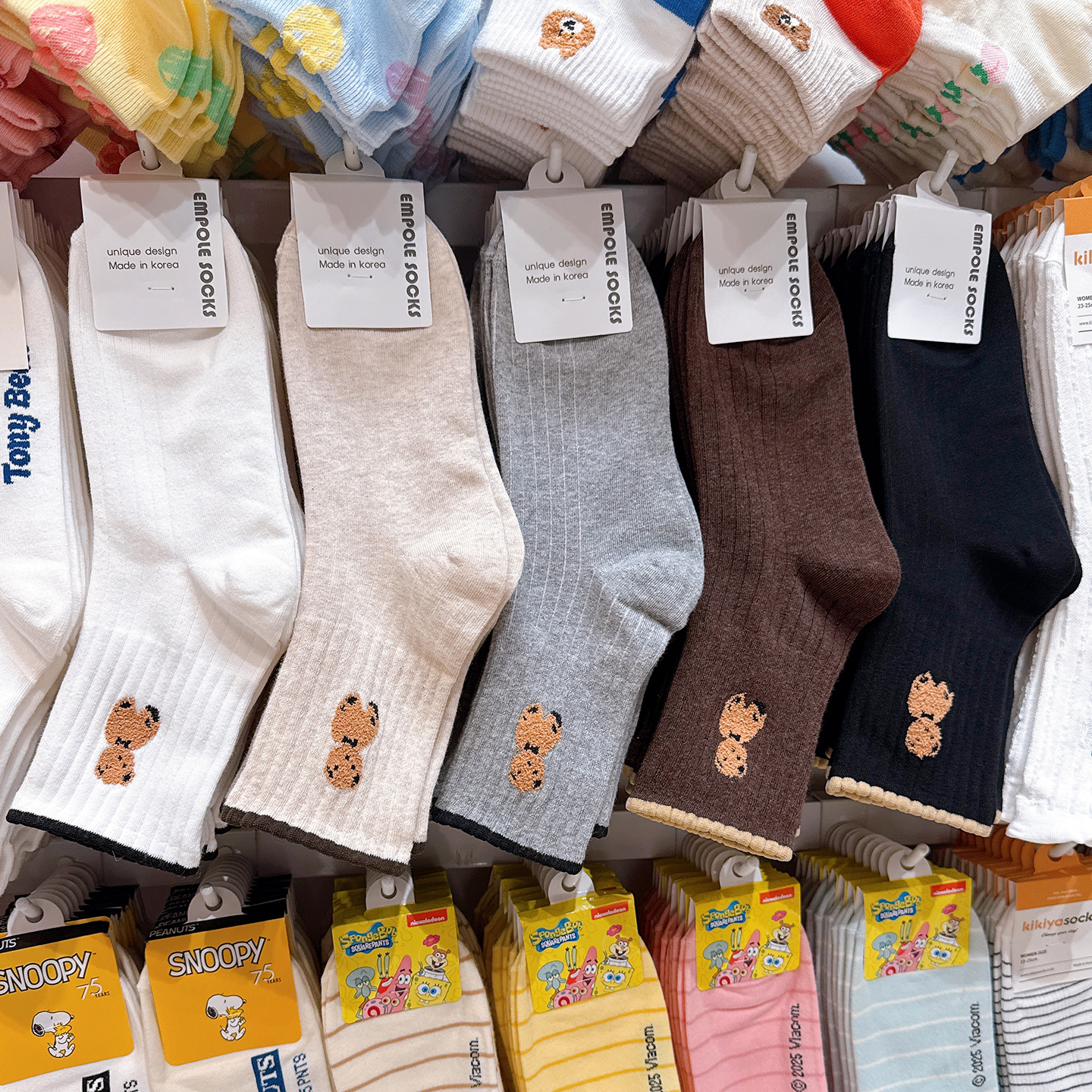 韩国吸汗女棉小熊秋冬罗口中筒袜