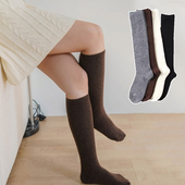 韩国代购 东大门袜子女秋冬保暖加厚羊绒小腿袜KSOX纯色显瘦高筒袜