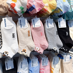 韩国东大门袜子女短袜2025四季 卡通小熊吸汗棉质可爱女士棉袜 新款