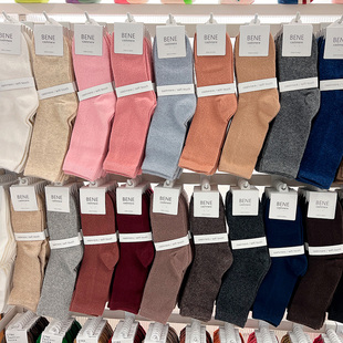 现货韩国女袜东大门净版 纯色加厚保暖羊毛袜柔软针织中筒袜子冬季
