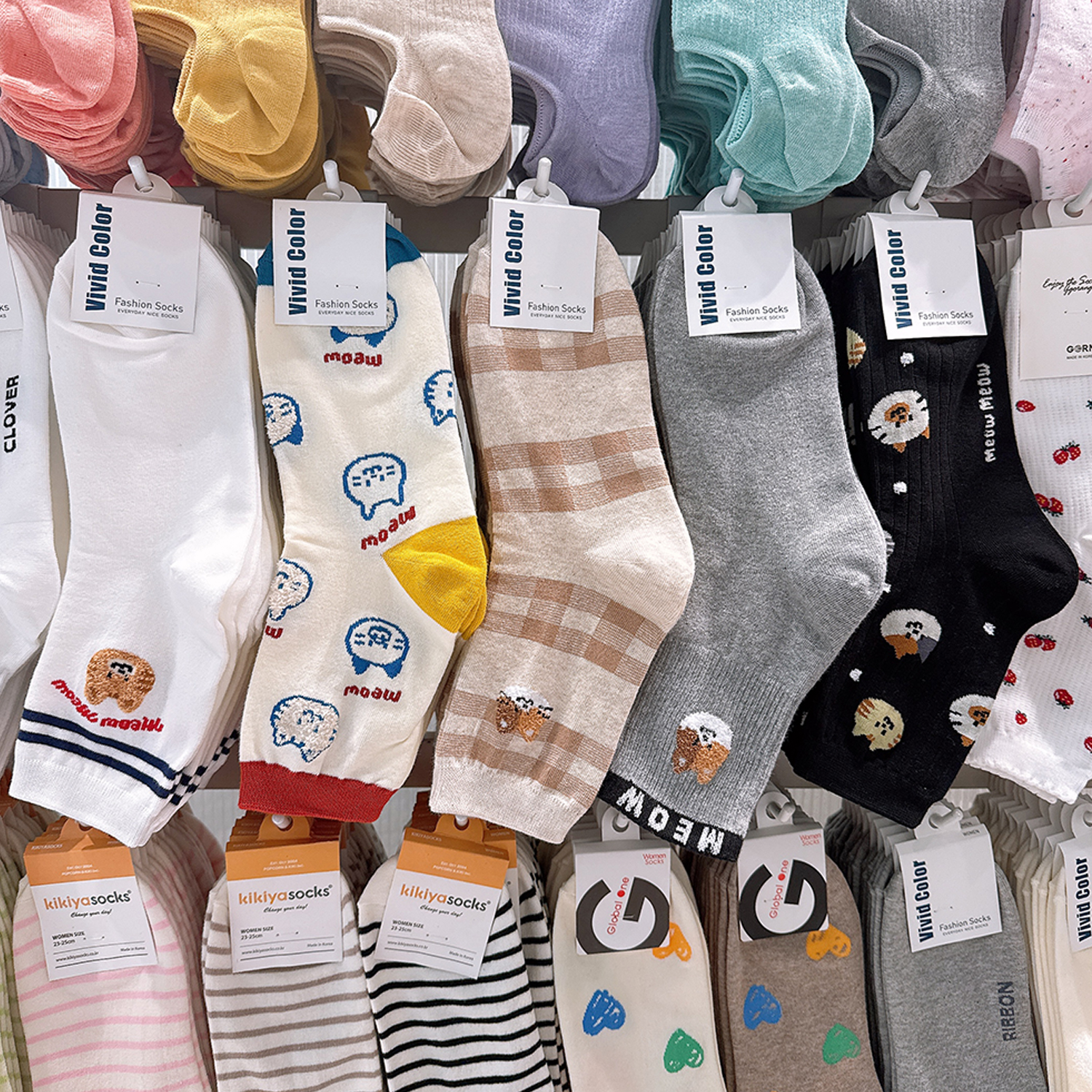 韩国吸汗女棉猫咪可爱卡通中筒袜