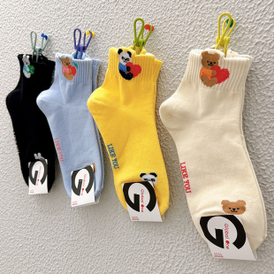 GLALALANE韩国进口短筒袜立体可爱熊猫小兔爱心棉袜吸汗东大门袜