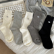 起步韩袜 白灰色袜子女长袜韩系ins风潮纽扣蝴蝶结棉袜中筒袜